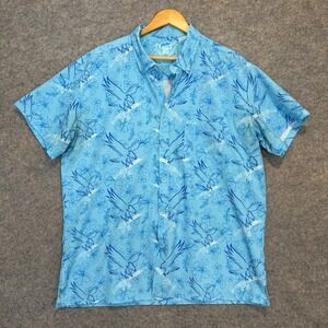 Retro Rifle Prey V2 Button Shirt Mens 2XL Anniversary Hawaiian Eagle Aloha Blue